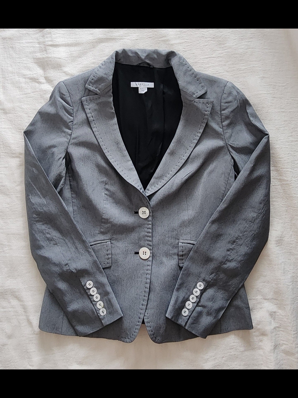 Marella Italy Grey Tailored Blazer Jacket Size 8 Cotton Viscose Suit Coat